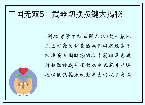 三国无双5：武器切换按键大揭秘